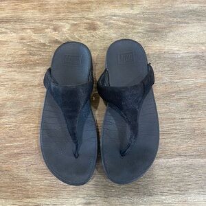 Fitflop Shimmy Suede Toe Post Womens Sandals C64-403 Black Size 7